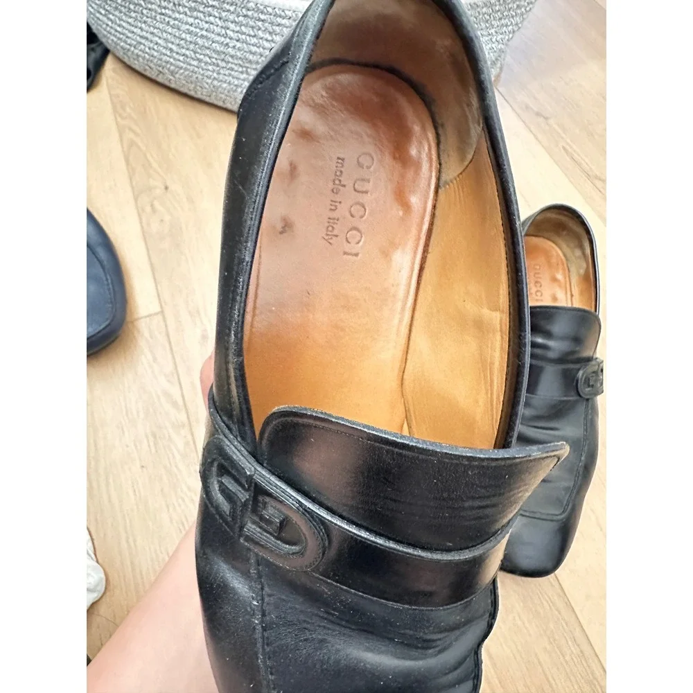 Gucci Mens Black Leather Interlocking GG Logo Loafers Shoes Size 41 Italy